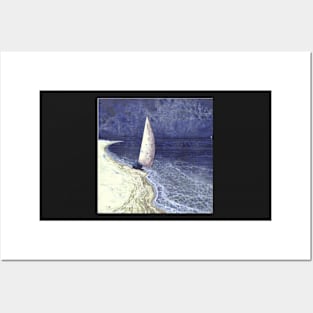 Sail boat on the sand Posters and Art